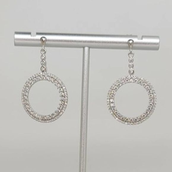 Platinum Plated .925 SS 1.67cttw Diamond  Simulant Circle Earrings - Picture 8 of 9